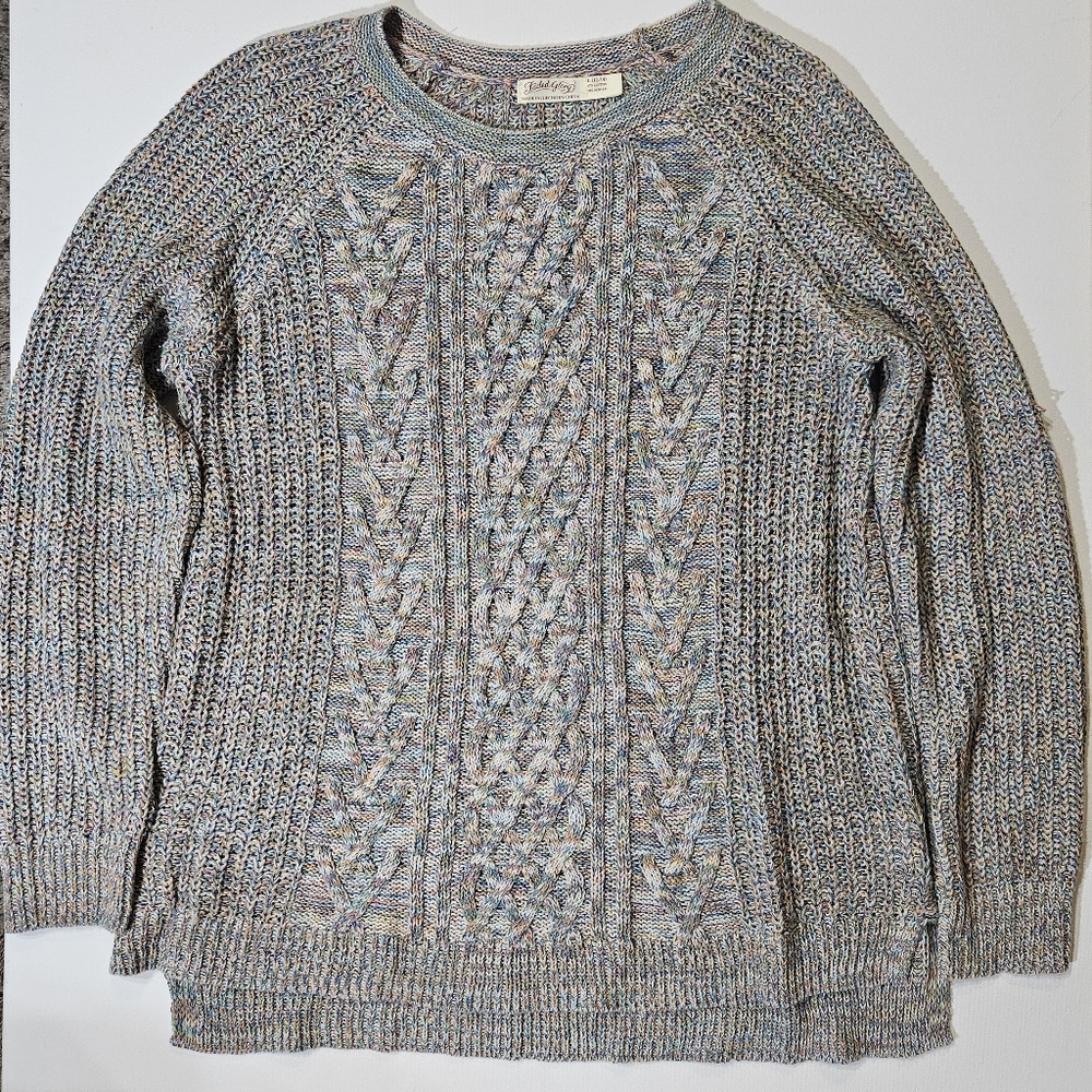 Faded Glory Cable Knit Sweater‎ Womens Large Rainbow Color